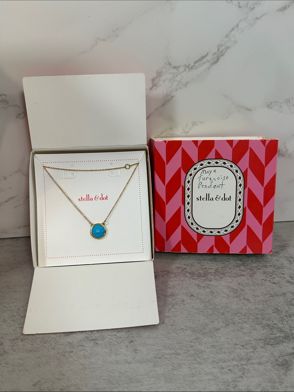 Stella & Dot Gold Necklace with Turquoise Pendant